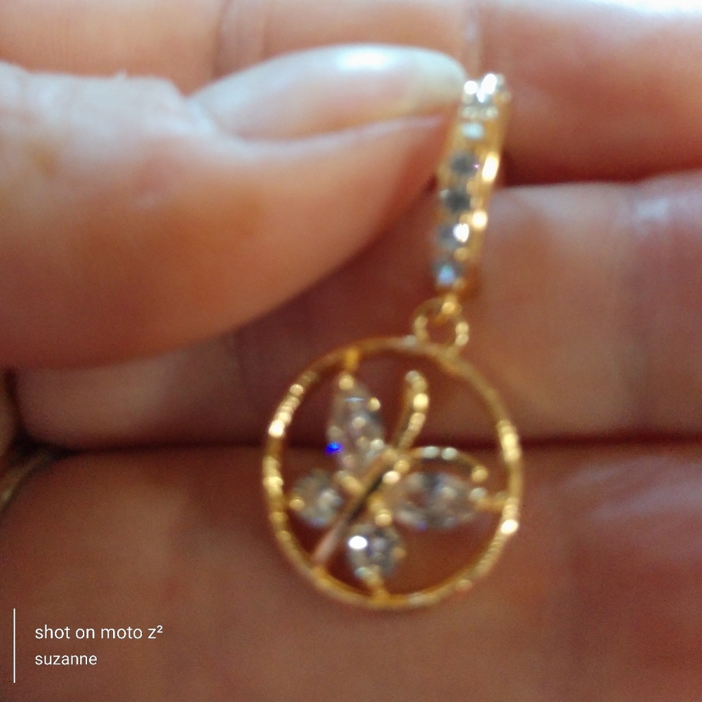 Woman's butterfly diamond topaz zircon earrings - Picture 5 of 6